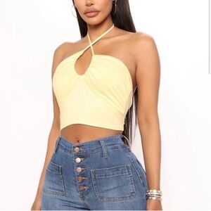 Yellow ruched crop top
